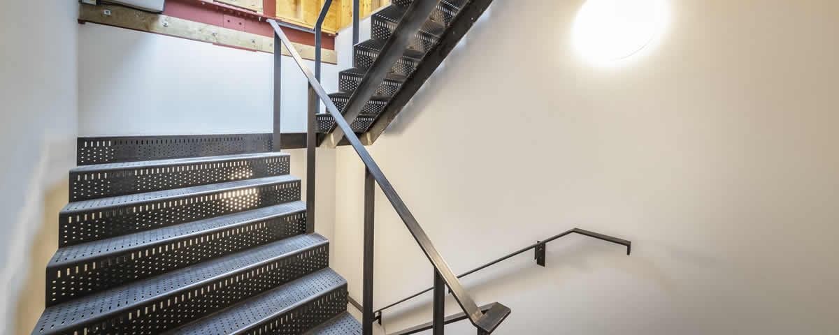 Bespoke minimalist balustrades grey metal interior stairs London